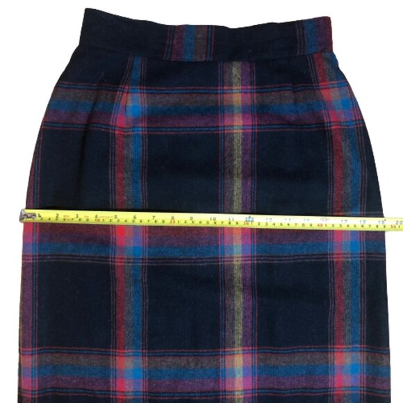 Vintage pencil fitted wool blend tartan plaid high waist midi skirt - Picture 13 of 15